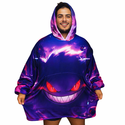 Gengar Wearable Blanket Hoodie for Kids & Adults