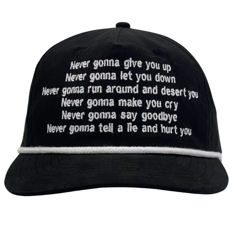 Never Gonna Give You Up Black/White Rope SnapBack Custom Embroidered