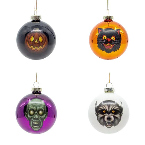 Ghoulish Glass Ornaments 4 Pack