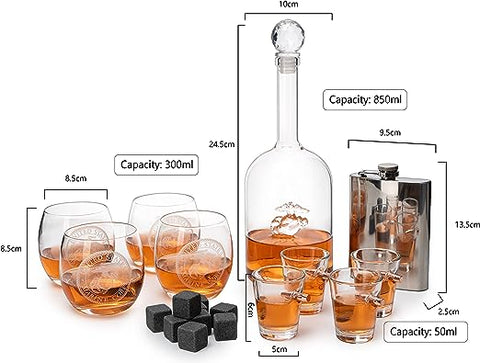 Marine Big Box Wall Decor Murphy: Decanter, 4 Whiskey Glasses, 4 Shot Glasses, Marine Flask - Gifts for Marines