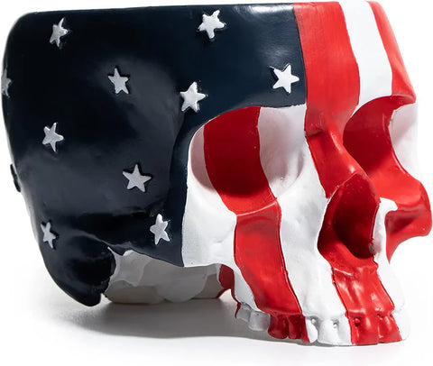 Skeleton Spooky Skull American Flag Plant Planter Pot 6" H