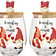 Christmas Gnome Wine & Water Glasses With Dwarf Wood Cover - Set of 2-17.5oz