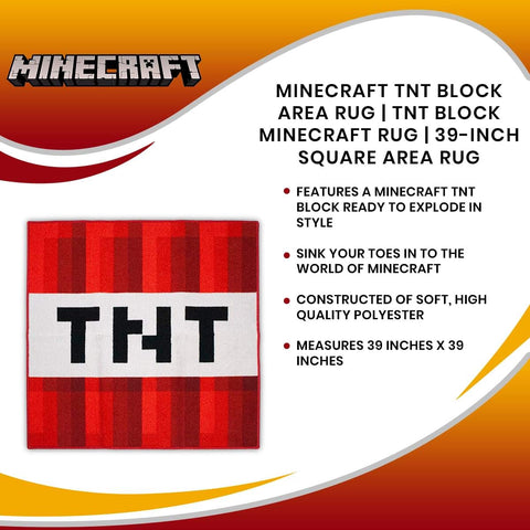 Minecraft TNT Area Rug - Pixelated Game Rug | 39-Inch Square Polyester Carpet