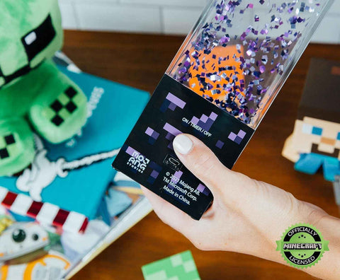 Minecraft Nether Portal Lamp - LED Glitter Motion Light | Bedside Table Decor