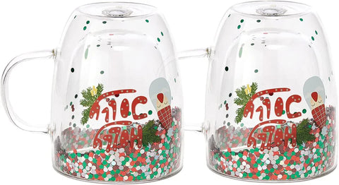 Set of 2 Holly Jolly Christmas Design Tumbler Mugs - Confetti Filled 9.5 oz