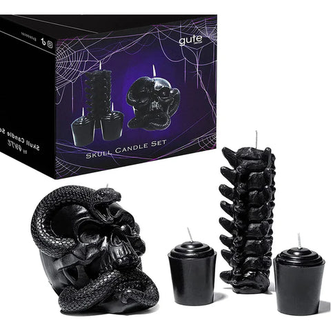 Skull Candles 4 Pack - Halloween Skeleton Snake, Spine & Black Bones Candle