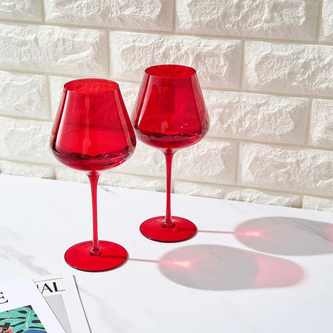 Crystal Christmas Holiday Red Colored Crystal Wine Glass Set of 2