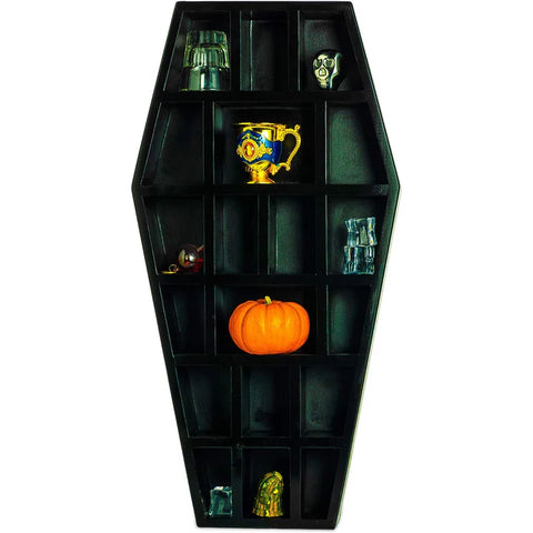 Curio Coffin Shelf Spooky Gothic Decor for Bathroom, Living Room or Bedroom - Black