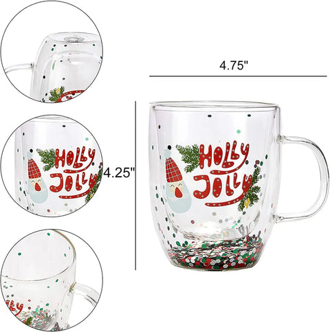 Set of 2 Holly Jolly Christmas Design Tumbler Mugs - Confetti Filled 9.5 oz