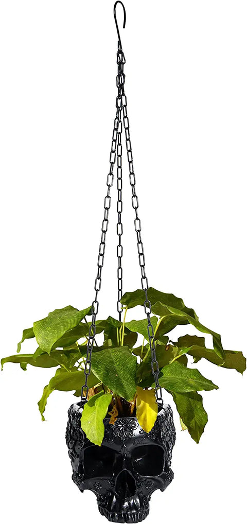 Skeleton Hanging Skull Plant Planter Pot Black