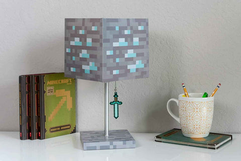 Minecraft Diamond Ore Lamp - 14-Inch LED Table Lamp with Diamond Sword Pull Chain
