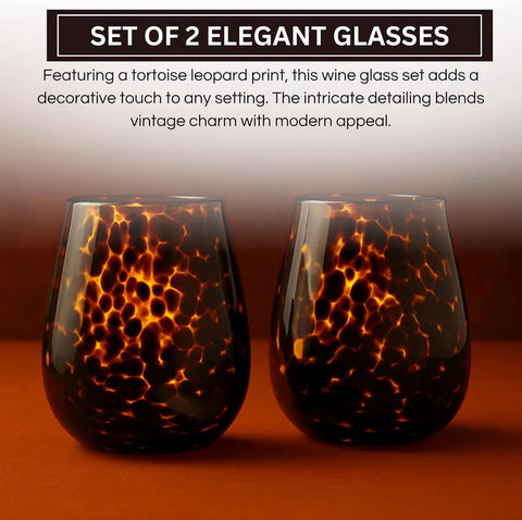 Khen Tortoise Leopard Wine Glasses - Set of 2