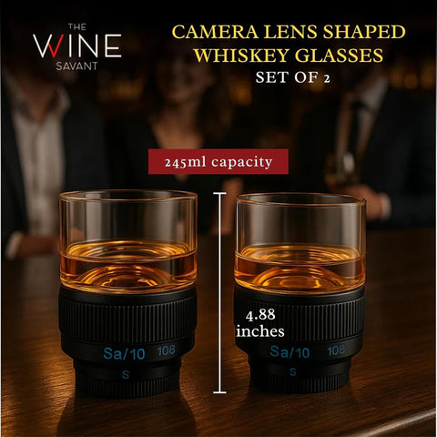 Camera Lens Whiskey Glasses | Novelty Cups for Photographers | Set of 2