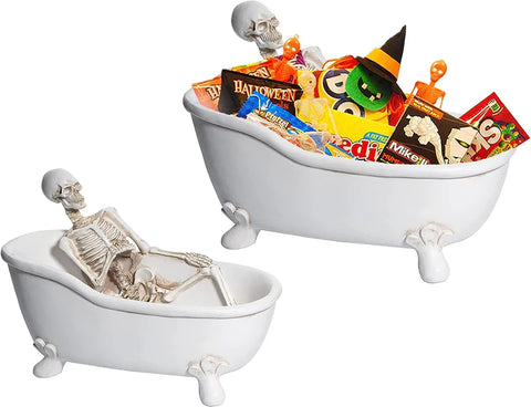 Skull In Bathtub Halloween Candy Bowl, Plant Planter Pot 5"