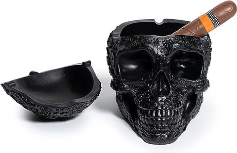 Spooky Human Skull Ashtray with Cover