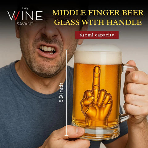 Middle Finger Beer Glass with Handle - Tall Drinking Glass for Beer, Whiskey, Cocktails – 12.05 oz