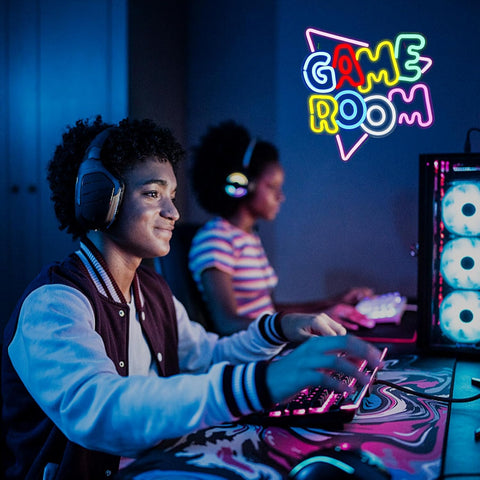 Game Room Neon Sign - Colorful LED Neon Lights USB, Gaming Wall Decor 13.2x14"