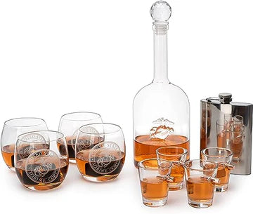 Marine Big Box Wall Decor Murphy: Decanter, 4 Whiskey Glasses, 4 Shot Glasses, Marine Flask - Gifts for Marines