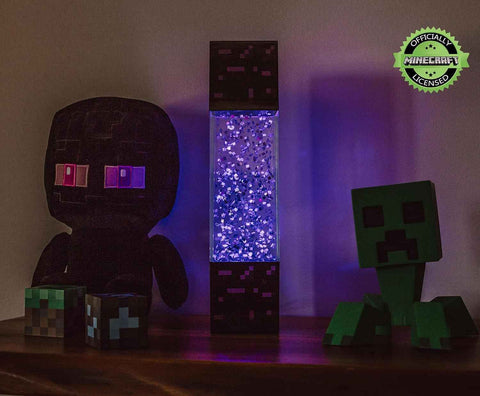 Minecraft Nether Portal Lamp - LED Glitter Motion Light | Bedside Table Decor