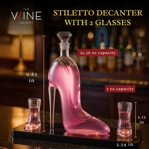 Heel Stiletto High Heels Whiskey and Wine Decanter With Heel Glasses & Wood Base