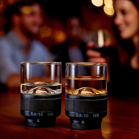 Camera Lens Whiskey Glasses | Novelty Cups for Photographers | Set of 2