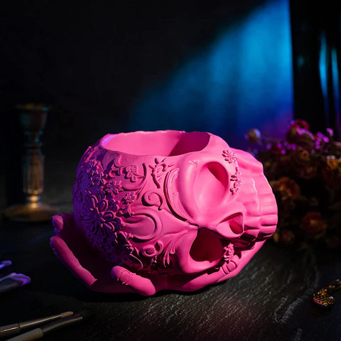 Skull Halloween Candy Bowl, Plant Planter Pot with Hand