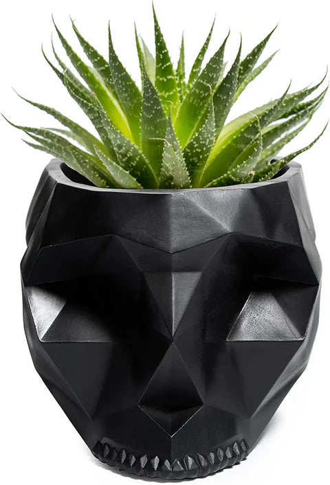 Skeleton Geometrical Skull Halloween Candy Bowl, Plant Planter Pot 6" Deep Polyresin Skulls