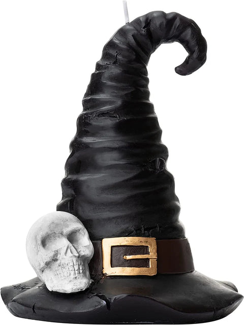 Halloween Decorations - Skeleton Witch & Wizard Hat Candle with Obsidian Crystal