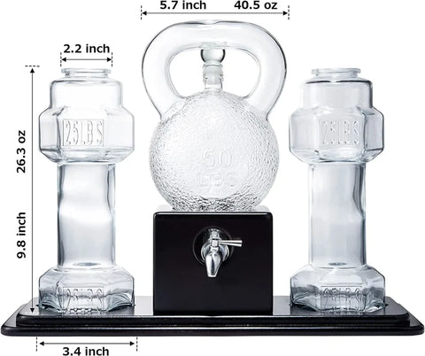 Kettlebell Whiskey & Wine Decanter Set with 4 Dumbbell Glasses