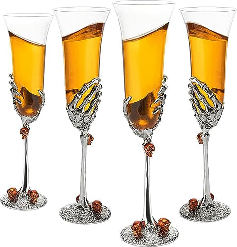 Stemmed Skeleton Champagne Glasses Set of 4