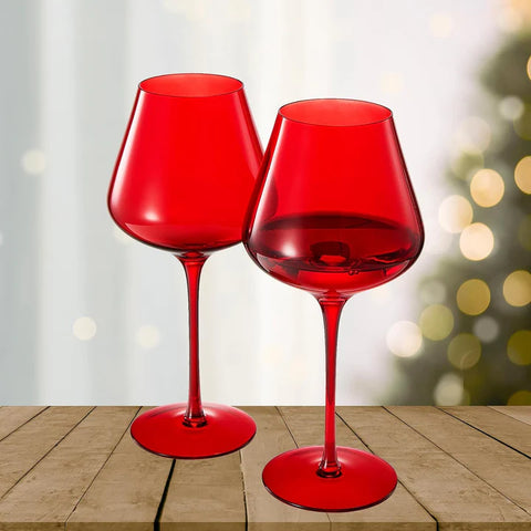 Crystal Christmas Holiday Red Colored Crystal Wine Glass Set of 2