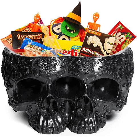 Double Head Skull Halloween Candy Bowl, Planter Pots 4" H Polyresin Spooky Skulls Server Tray