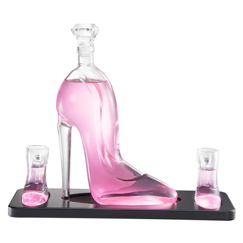 Heel Stiletto High Heels Whiskey and Wine Decanter With Heel Glasses & Wood Base