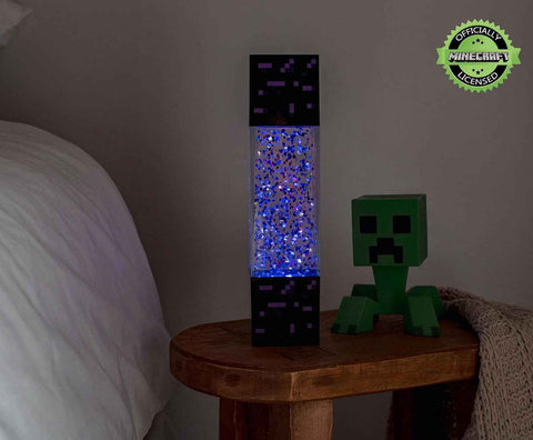 Minecraft Nether Portal Lamp - LED Glitter Motion Light | Bedside Table Decor