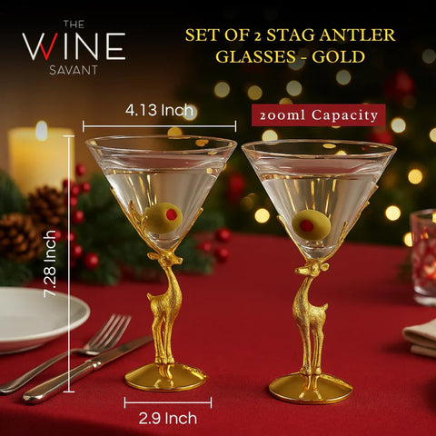 Golden Standing Stag Martini Glasses Set of 2