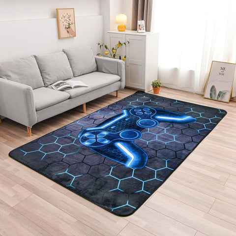 NTBED Game Console Area Rug for Bedroom Sofa Playroom Gaming Geometric Bedside Rugs Gamer Decorative Floor Mat Carpet (3x5 Feet, Blue)