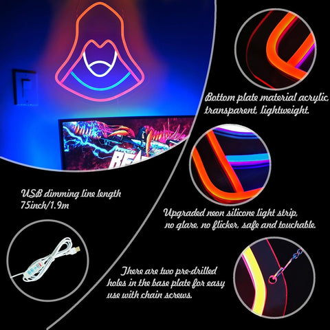Assassin Neon Sign - Dimmable USB Powered Neon Wall Decor for Game Room & Bedroom