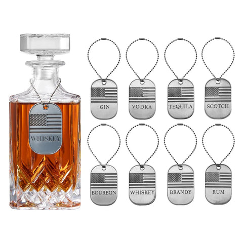 American Flag Decanter Tags, Liquor Bottle Set of 8