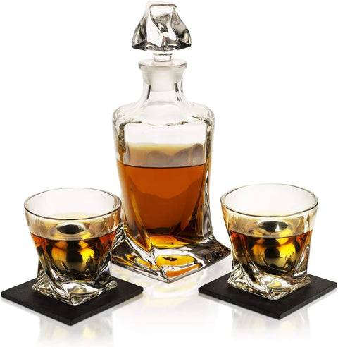 Whiskey Stones & Decanter Gift Set for Men & Women