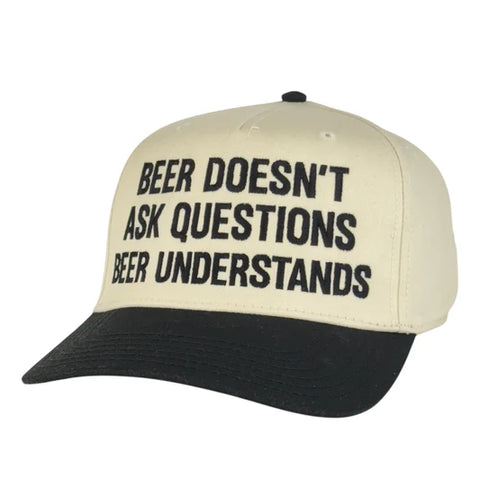 Beer Doesn’t Ask Questions Trucker Hat for Men & Women Custom Embroidered Cap