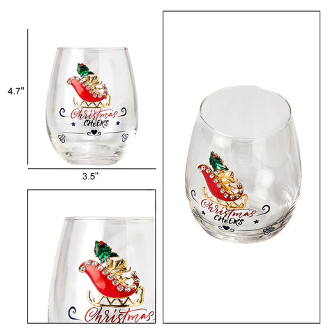 Crystal Christmas Santa's Sleigh Wine & Water Glasses - Set of 2