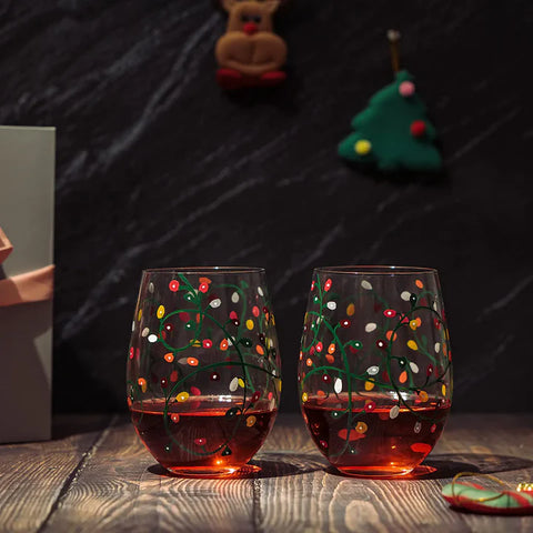 Themed Lights Stemless Wine & Water Glasses