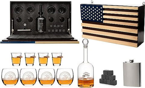 Marine Big Box Wall Decor Murphy: Decanter, 4 Whiskey Glasses, 4 Shot Glasses, Marine Flask - Gifts for Marines