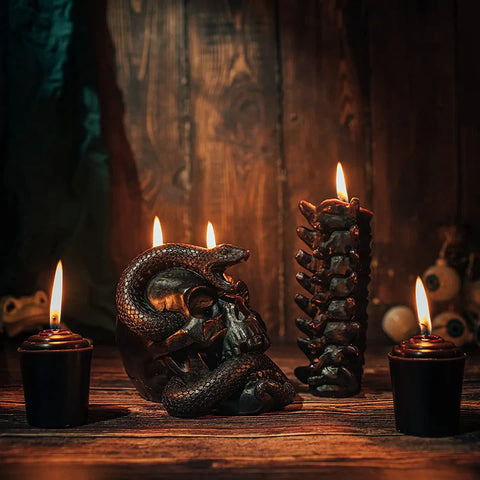 Skull Candles 4 Pack - Halloween Skeleton Snake, Spine & Black Bones Candle