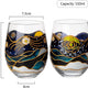 Vincent Van Gogh Wine Glasses Artisanal Hand Painted Stemless Set of 2