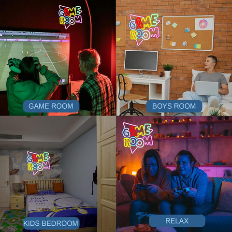 Game Room Neon Sign - Colorful LED Neon Lights USB, Gaming Wall Decor 13.2x14"