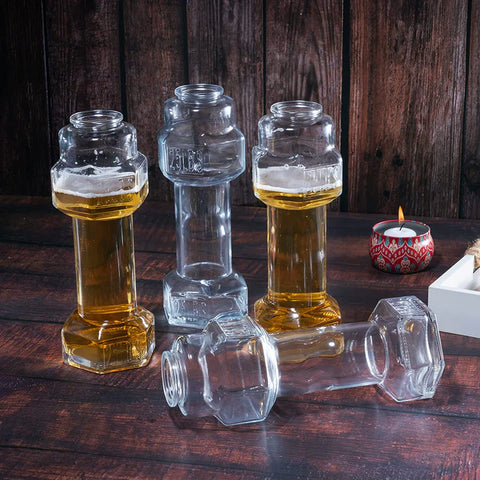 4 Dumbbell Beer & Whiskey Glasses