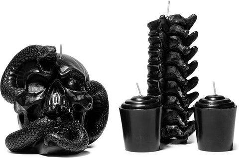 Skull Candles 4 Pack - Halloween Skeleton Snake, Spine & Black Bones Candle