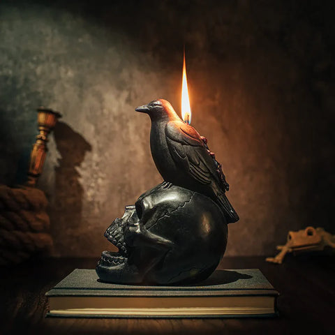 Crow Raven Skull Candle