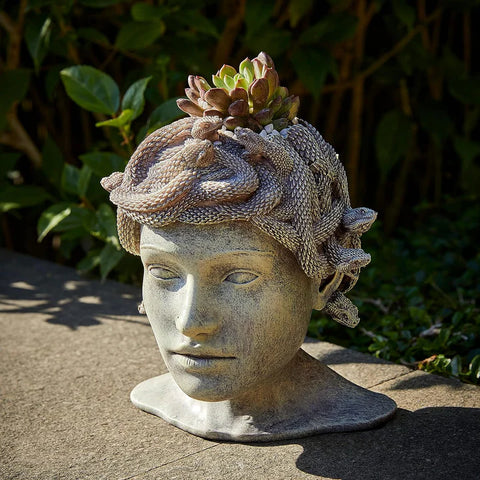 Medusa Head Planter, Large Solid Stone Face Planter